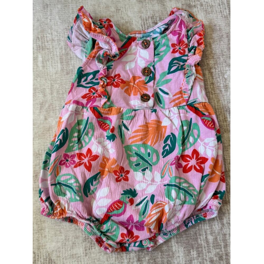 Pink Tropical Hawaiian Parrot Print Flutter Sleeve Romper Wonder Nation 24 Month